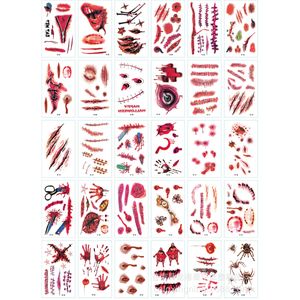 60 Blatt Realistische Falsche Blutige Wunde Aufkleber Halloween Tattoos Aufkleber Temporäre Gesichtsstich Narbe Schorf Aufkleber