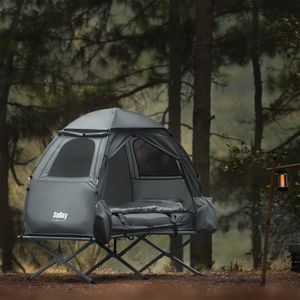 SoBuy OGS32-HG Feldbett mit Zelt 7in1 Wurfzelt mit Luftpumpe, Rolltasche, Schlafsack, Wasserdichtes Campingbett Hellgrau 193 x 160 x 86cm bis 114 kg