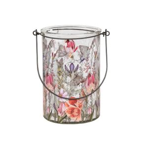 Windlicht Motiv Blumenwiese 10x15cm Glas mit Metall-Bügel Lithografie-Dekor