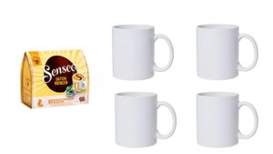 Senseo Pads Guten Morgen XL + 4 Henkelbecher Keramik weiß , Kaffeezubehör,Kaffeepads,Frühstück,Guten Morgen Pads