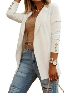 Damen Blazer Outdoor Mantel Cardigan Outwear Revers Hals Strickjacke Business Jacke Weiß,Größe M