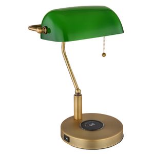 Tischleuchte, Bankerlampe, messing, Glas grün, H 36 cm