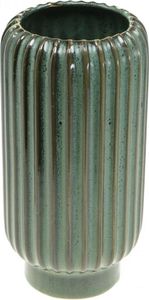Wazon ceramiczny karbowany zielono-brązowy Ø10,5cm H21,5cm Dekoracja stołu wazon na kwiaty