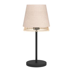 EGLO Tischlampe Tabley, Nachttischlampe, Tischleuchte aus Metall in Schwarz, Bambus und Leinen, Tisch-Lampe für Wohnzimmer und Schlafzimmer, E27
