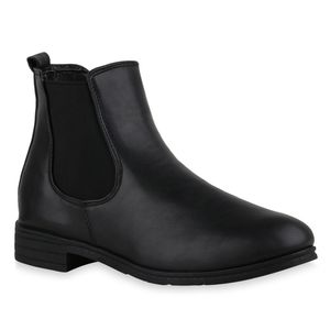 Mytrendshoe Damen Stiefeletten Chelsea Boots Blockabsatz Schlupf-Schuhe 835924, Farbe: Schwarz, Größe: 39