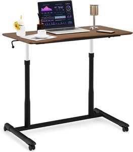 COSTWAY Počítačový stôl s nastaviteľnou výškou 70-107 cm, mobilný stôl s kolieskami, stôl na notebook na kolieskach s 2 brzdami, stôl na notebook (hnedý)
