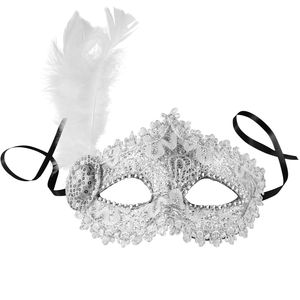 dressforfun Venezianische Maske mit seitlicher Feder - silber