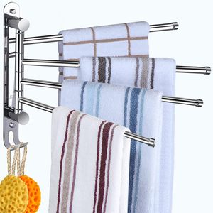 Schwenkbarer Handtuchhalter für Badezimmer 35cm 4-armiger ausschwenkbarer Handtuchhalter, wandmontierter Edelstahl, platzsparender Schwenkarm-Handtuchhalter