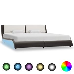 Klassische Bett Klassische Betten mit LED Grau und Weiß Kunstleder 150x200 cm  HOMMIE3226123