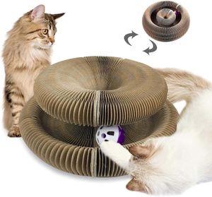 Katzen Kratzbrett, Cat Scratching Board,2-in-1 Cat Kratzbrett mit Glöckchen,Kratzrolle für Katzen mit Spielball Multifunktions Wellpappen Kratzspielzeug für Katzen