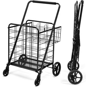 COSTWAY Skladací nákupný vozík, nákupný vozík na kolieskach, ručný vozík s nosnosťou 150 kg, univerzálny vozík na bielizeň, nákupy, batožinu (čierny)