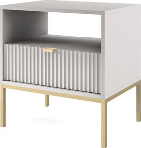BETTSO Nachttisch Nachtkommode mit Schubladen geriffelter Front Goldgriff Glamour NOVA Grau auf Goldrahmen