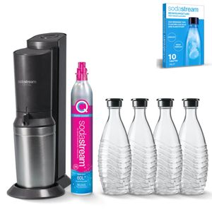 SodaStream Crystal 3.0 Vorteilspack Wassersprudler, Titan, inkl. 4 Glaskaraffen & Reinigungstabs