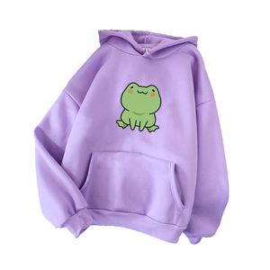 Pullover Damen Frühling Herbst Und Winter Plus Samt Lockere Kapuzen-Lazy-Cartoon-Jacke Violett L