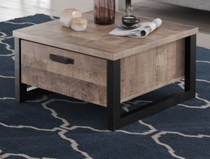 Couchtisch "Emile" in Eiche Tabak und schwarz Beistelltisch mit 2 x Schublade 80 x 80 cm