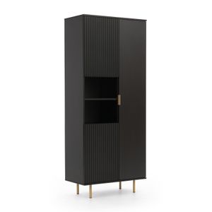 Regalschrank NUBIA NB-05 mit 3 Türen Regal Push-to-Open Schrank 80 x 190 cm Standregal Aufbewahrungsschrank Wohnzimmerschrank Wohnzimmer Modern (Schwarz Matt)