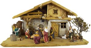 Krásna vianočná postieľka Olbernhau vrátane 11-dielnej sady figúrok K 604, rozmery postieľky: cca 60 m x 30 x 30 cm