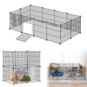 ORHEYA Kaninchen Freigehege - Metallgitter Freilaufgehege für Kaninchen mit Tür - DIY Kleintierkäfig für Kaninchen, Meerschweinchen, Welpen - 142 x 72 x 36cm, Schwarz