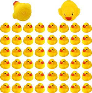 50 Stück Badeente Gummiente Quietscheente Badespielzeug für Kinder Float and Squeak Mini Gelbe Ente Badewannenspielzeug für Dusch Geburtstags Partyartikel