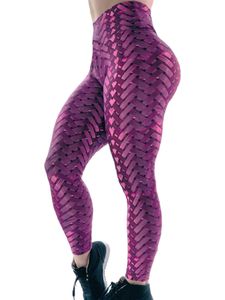 Frauen Gewebte Hohe Taille Yoga Leggings Sporthose Hüfte Push Up Fitness Workout,Farbe: Lila,Größe:M