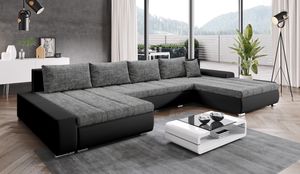 FURNIX Wohnlandschaft ELISABETTA Couch Schlafsofa U-Form U-Sofa mit Schlaffunktion und Bettkasten GRAU MELANGE MA1100+BE 01
