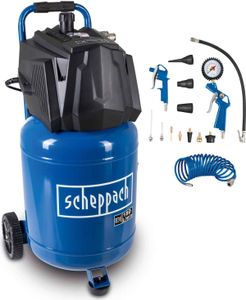 Scheppach Druckluft Kompressor stehend HC35V inkl. 10m Schlauch und Zubehör-Set | 10bar Druck | 30L Kessel | 230V 1500W | Ansaugleistung 180 l/min