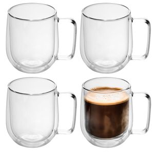 Intirilife 4x Doppelwandiges Thermo Glas Set in 250 ml – Thermoglas Thermogläser Mundgeblasen isoliert Latte Macchiato Teeglas Kaffeeglas mit Henkel