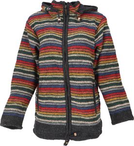 Kuschelige Gefütterte Strickjacke, Gestreifte Damen Wolljacke, Nepaljacke - Modell 34, Mehrfarbig, Wolle, Größe: M Kuschelige Gefütterte Strickjacke, Gestreifte Damen Wolljacke, Nepaljacke - Modell 34, Mehrfarbig, Wolle, Größe: M