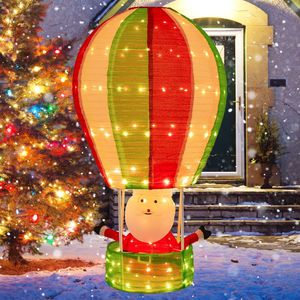 COSTWAY LED Heißluftballon Weihnachtsdeko, 135 cm beleuchteter Weihnachtsballon mit Weihnachtsmann & 160 warmen Lichtern, mit Haken an der Tür & 4 Erdspießen, Weihnachtsdekoration Deko außen innen