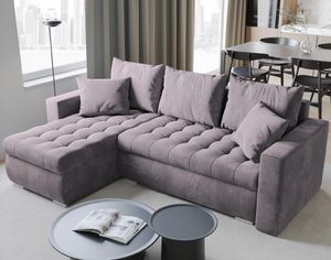 BroMARKT Ecksofa LUIS mit Schlaffunktion Bettkasten Kissen Couch Sofa L-Form, Rosa