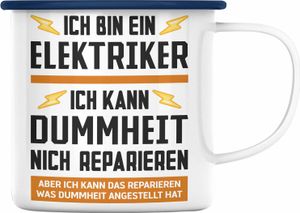 Trendation - Elektriker Geschenke für Männer Emaille Tasse Geschenk Elektriker Elektroniker Geschenkidee (Blau)