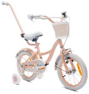 Mädchenfahrrad 14 Zoll Glocke Zusatzräder Schubstange Flower Bike aprikose