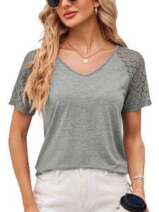 Damen Blusen Baumwolle Lässig Oberteile Tunika Casual T-Shirt Sommer Shirts Grau,Größe 2xl
