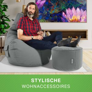 2er Sitzsack Set - Cozy Sitzsack + Stay Hocker - Grau