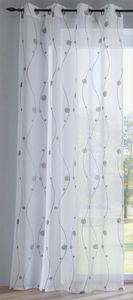 Weißer Vorhang Nelly halbtransparenter Gardinenschal mit Ösen Silber. Moderne Fensterdekoration, fein gestickte Kreise und Ranken, Polyester pflegeleicht, B x H 135 x 175 cm (1 Stück)