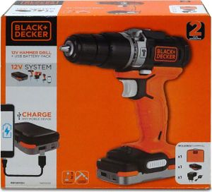 Black & Decker BDCHD12S1 1x 1,5Ah + Power bank + Softbag Akku-Schlagbohrmaschine Black & Decker BDCHD12S1 1x 1,5Ah + Power bank + Softbag Akku-Schlagbohrmaschine