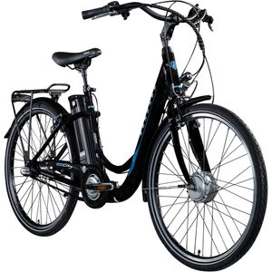 Zündapp Green 2.7 E Bike Damen Pedelec 3 Gang Shimano Schaltung retro 26 Zoll Damenfahrrad Elektrofahrrad 140-165 cm StVZO Hollandrad, Farbe:schwarz/blau, Rahmengröße:46 cm