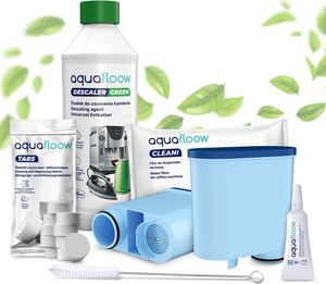 Sada Aquafloow pro všestrannou péči o plně automatické kávovary - 2x vodní filtr Cleani kompatibilní s Philips Saeco CA6903, 500 ml odvápňovače, 10 čisticích zásobníků