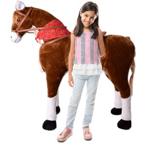 TE-Trend Pferde Spielzeug Schaukelpferd Pferd zum draufsitzen Stehpferd Reitpferd Spielpferd zum Reiten als Mädchen Geschenk mit 112cm Kopfhöhe braun
