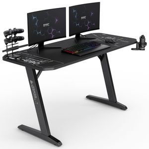 SENSE7 Cybernetic | Computertisch Gamingtisch Schreibtisch | große Tischplatte 140 x 60 cm | Getränkehalter | Kopfhörerhalter | Kabelorganisator