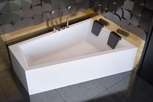 BADLAND Eckbadewanne Rechteck Badewanne Intima für zwei Personen RECHTS 180x125 mit Acrylschürze, Füßen und Ablaufgarnitur GRATIS mit Kopfstützen