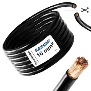 Batteriekabel Aderleitung SCHWARZ H07V-K 16mm² - KFZ Batterie Kabel 100% OFC Kupfer - Schnitt Meterware nach Ihren Wünschen - 16mm2