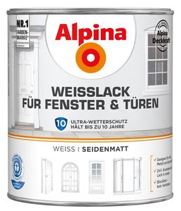 ALPINA Weißlack für Fenster und Türen 2 Liter Farbe Weiss Seidenmatt