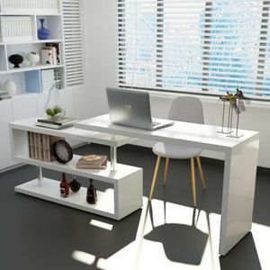 Eckschreibtisch Computertisch 360° drehbar Winkelschreibtisch Büro Arbeitstisch mit Regal und Rollen weiss