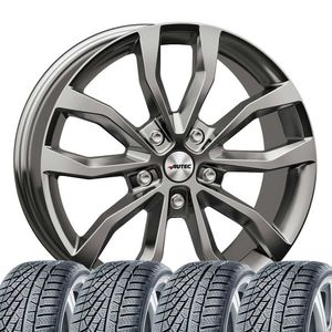 4 kompletne koła zimowe Uteca 8x18 ET 45 5x112 srebrne tytanowe z 225/40 R18 92V Hankook Winter i*cept evo3 W330 XL F do Ssangyong Tivoli