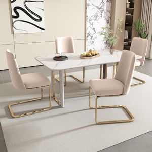 Flieks konzolové židle sada 4 kusů, jídelní židle se zlatými kovovými nohami, čalouněné židle se sametovým potahem, kuchyňské židle, židle do obývacího pokoje, béžová barva
