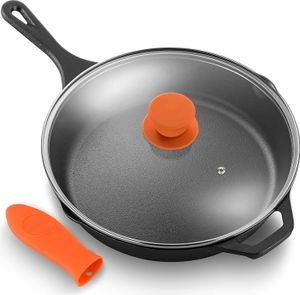 NutriChef Gusseisen Grillpfanne Induktion – Lodge Cast Iron, Grill Pan – Eisenpfanne Perfekt als Steakpfanne, Voreingebrannte Bratpfanne aus Gusseisen