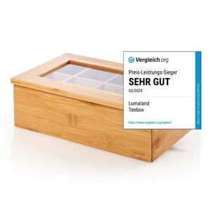 Lumaland Cuisine Teebox aus Bambus mit 8 Fächern 26 x 16 x 9 cm Nachhaltiges Material Praktische Aufbewahrungsbox für Teebeutel Dekorativ & Edel