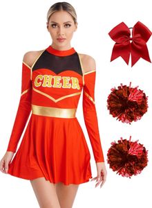 Damen Cheerleader Kostüm Größe M – Langarmig Cheerleading Uniform mit Pompoms & Haarband Perfekt für Halloween, Karneval & Party & Tanzauftritte