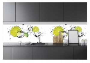 Fototapete Küche Abwaschbar Limetten Obst - 250x60 cm Einteilig Premium Küchenrückwand - Inklusive Kleister Modern Küchentapete Fototapeten Vlies Tapete UV-Beständig Montagefertig